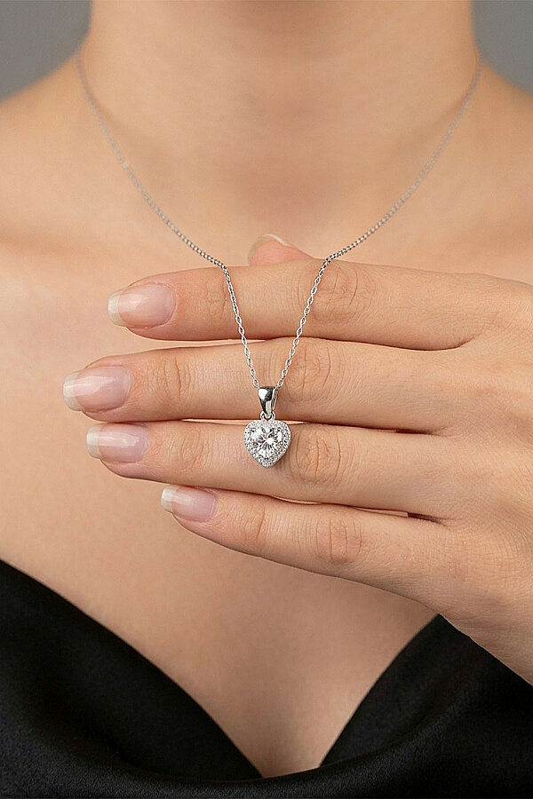 Rodyum Kaplama Kalp Gümüş Kolye - Gümüş Pazarım (1)