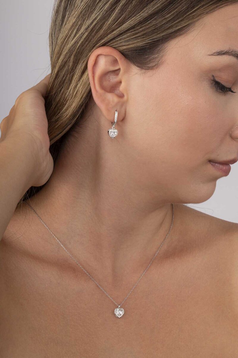 Rodyum Kaplama Kalp Gümüş Set - 1