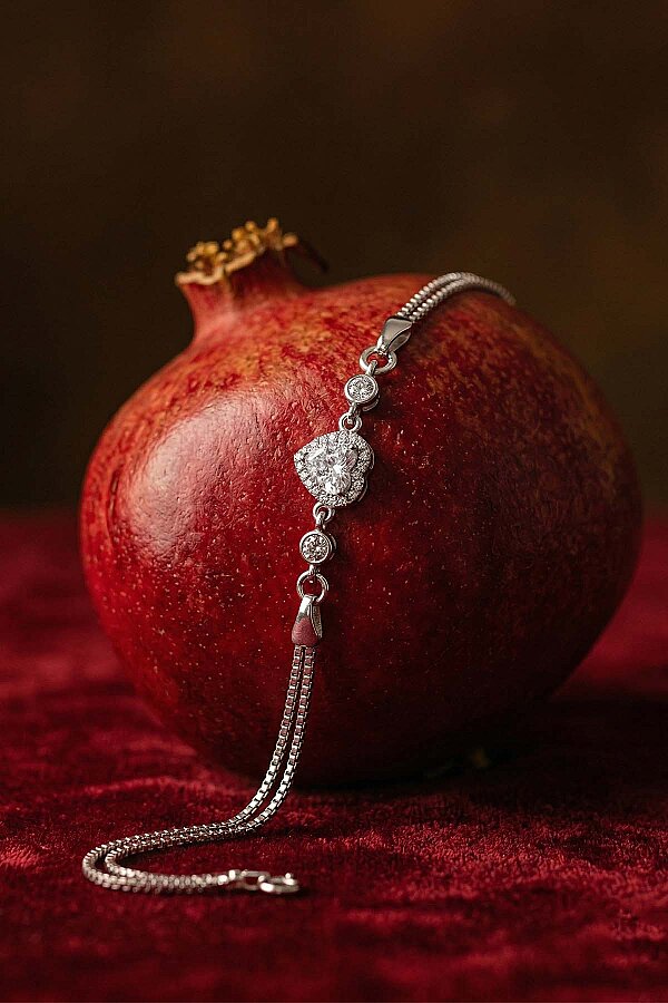 Rodyum Kaplama Kalp Gümüş Su Yolu Bileklik - Gümüş Pazarım