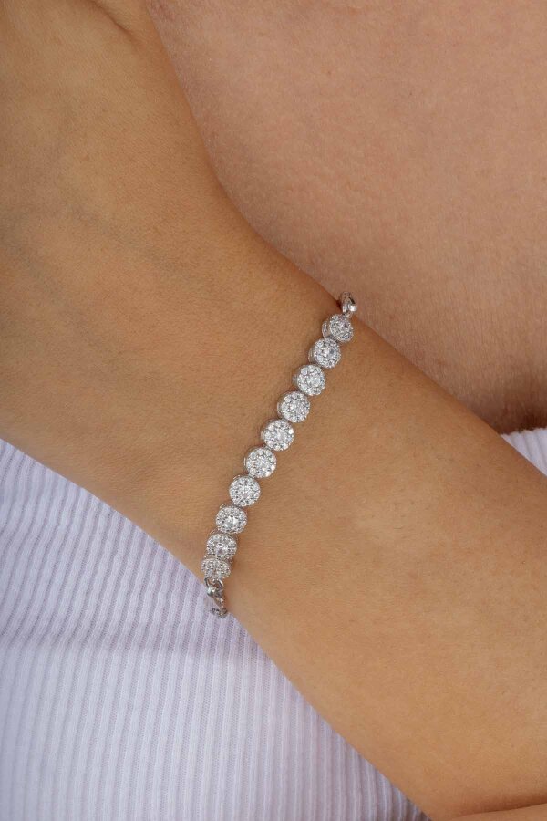 Rodyum Kaplama Yuvarlak Taşlı Gümüş Bileklik - Gümüş Pazarım