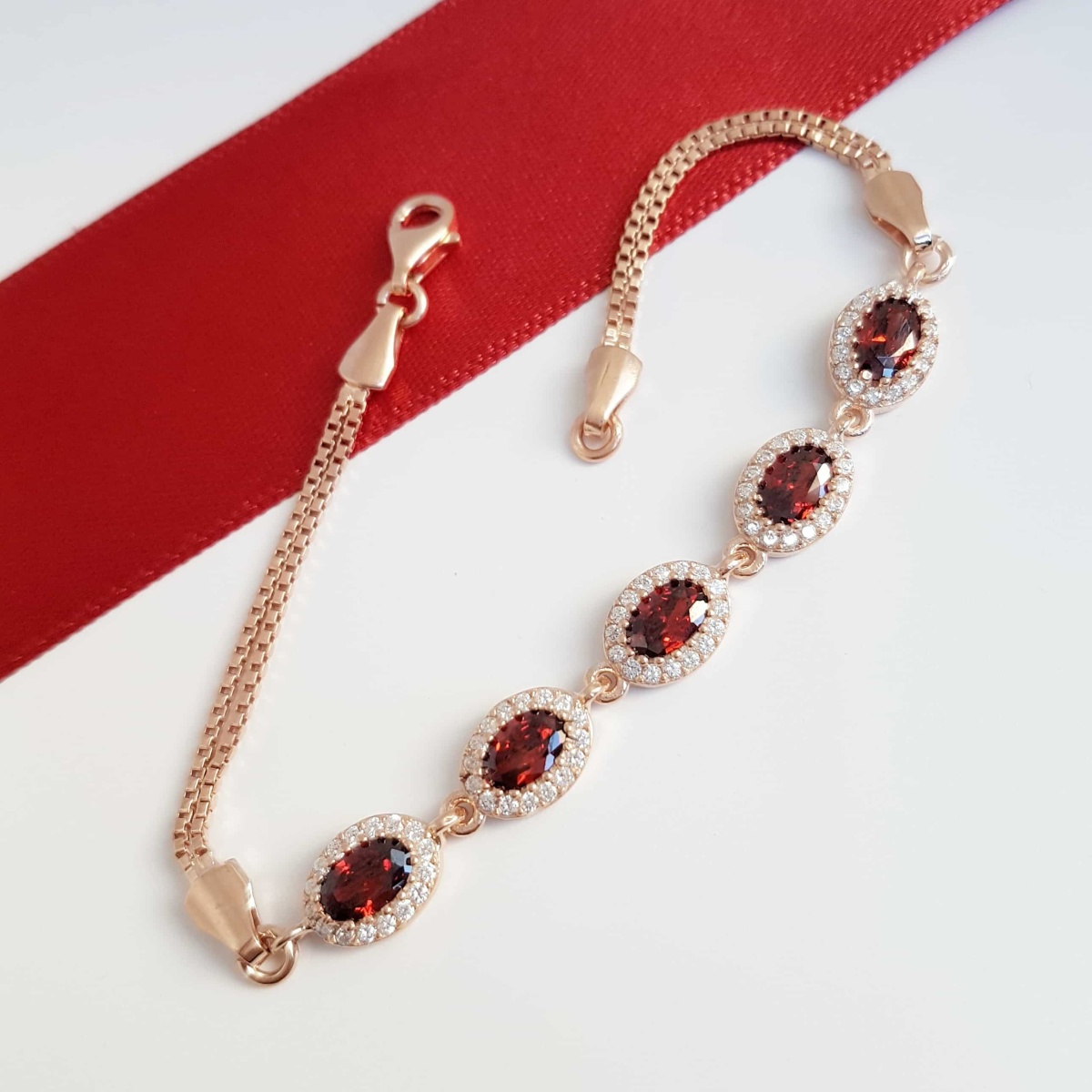 Ruby Stone Silver Bracelet