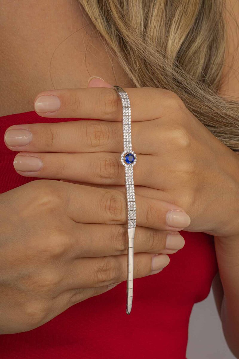 Safir Renkli Kemerli Su Yolu Gümüş Bileklik - 3