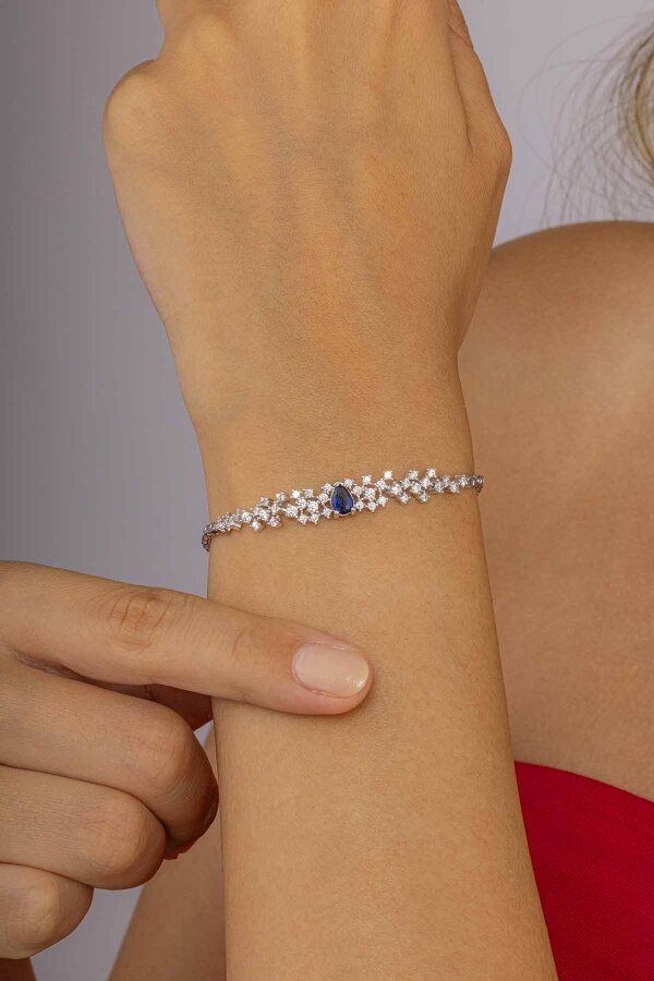 Safir Renkli Su Damlası Gümüş Bileklik - Gümüş Pazarım