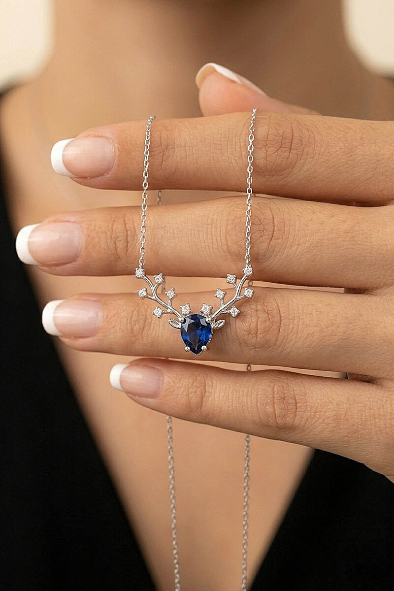 Safir Renkli Tasarım Gümüş Kolye - 3