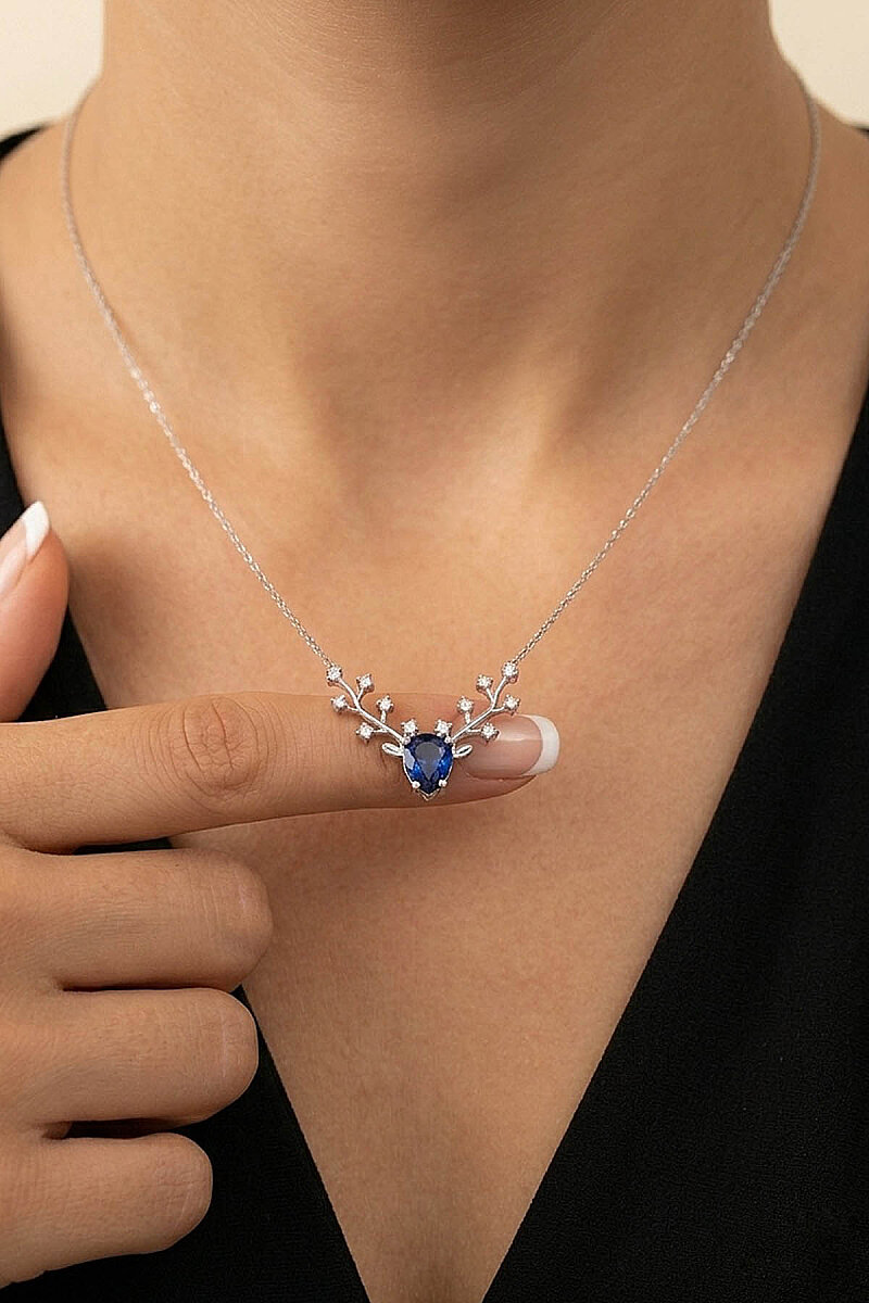 Safir Renkli Tasarım Gümüş Kolye - 1