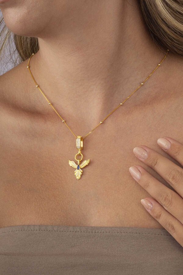 Safir Taşlı Altın Kaplama Anka Kuşu 925 Ayar Gümüş Kolye - Gümüş Pazarım