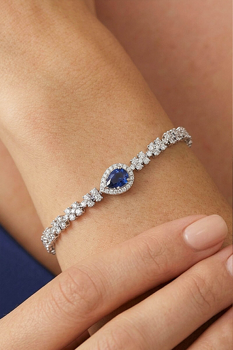 Safir Taşlı Damla Motifli Rodyum Kaplama Gümüş Bileklik - 2