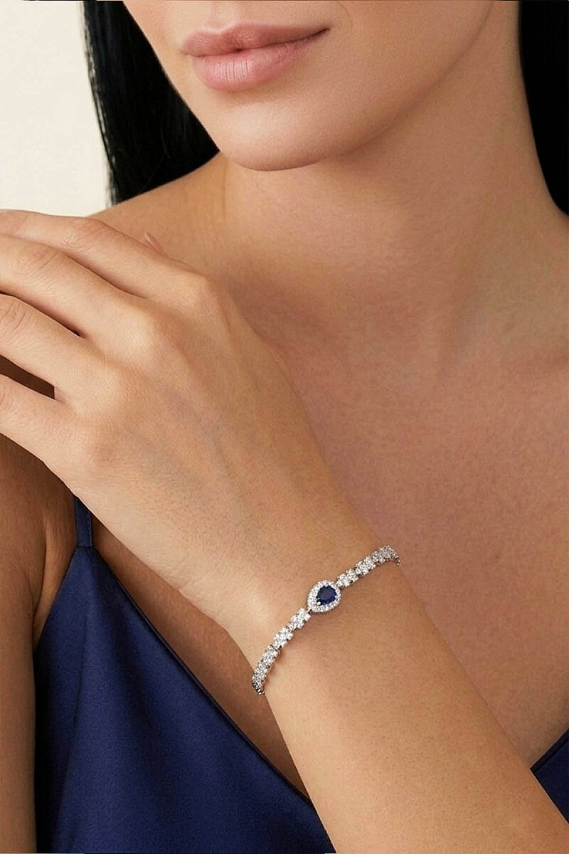 Safir Taşlı Damla Motifli Rodyum Kaplama Gümüş Bileklik - 3