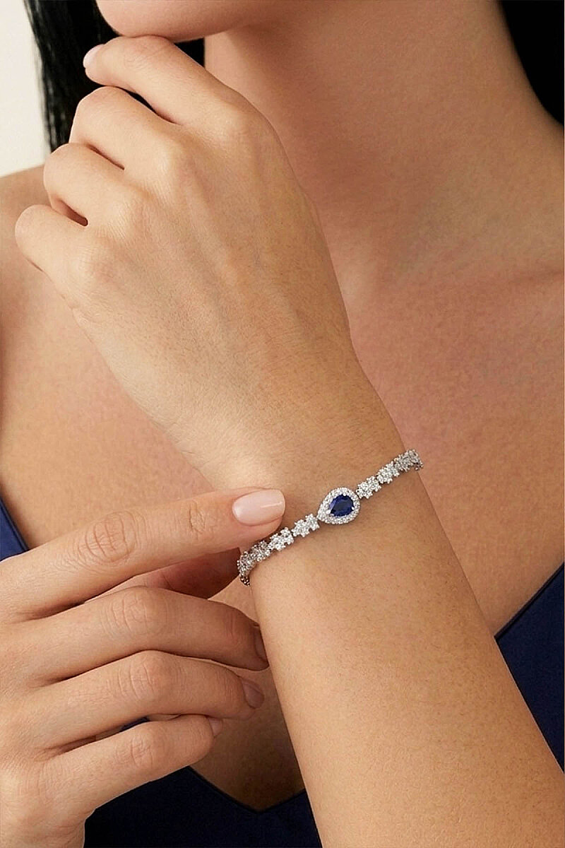 Safir Taşlı Damla Motifli Rodyum Kaplama Gümüş Bileklik - 4
