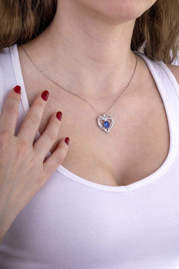 Safir Taşlı Kalp Gümüş Kolye - Gümüş Pazarım