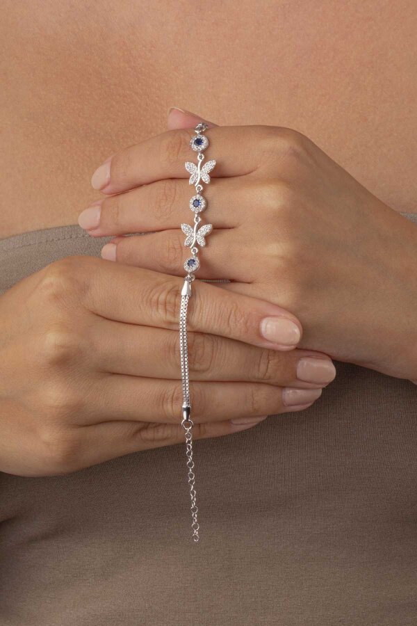 Safir Taşlı Kelebek Motifli Gümüş Bileklik - Gümüş Pazarım