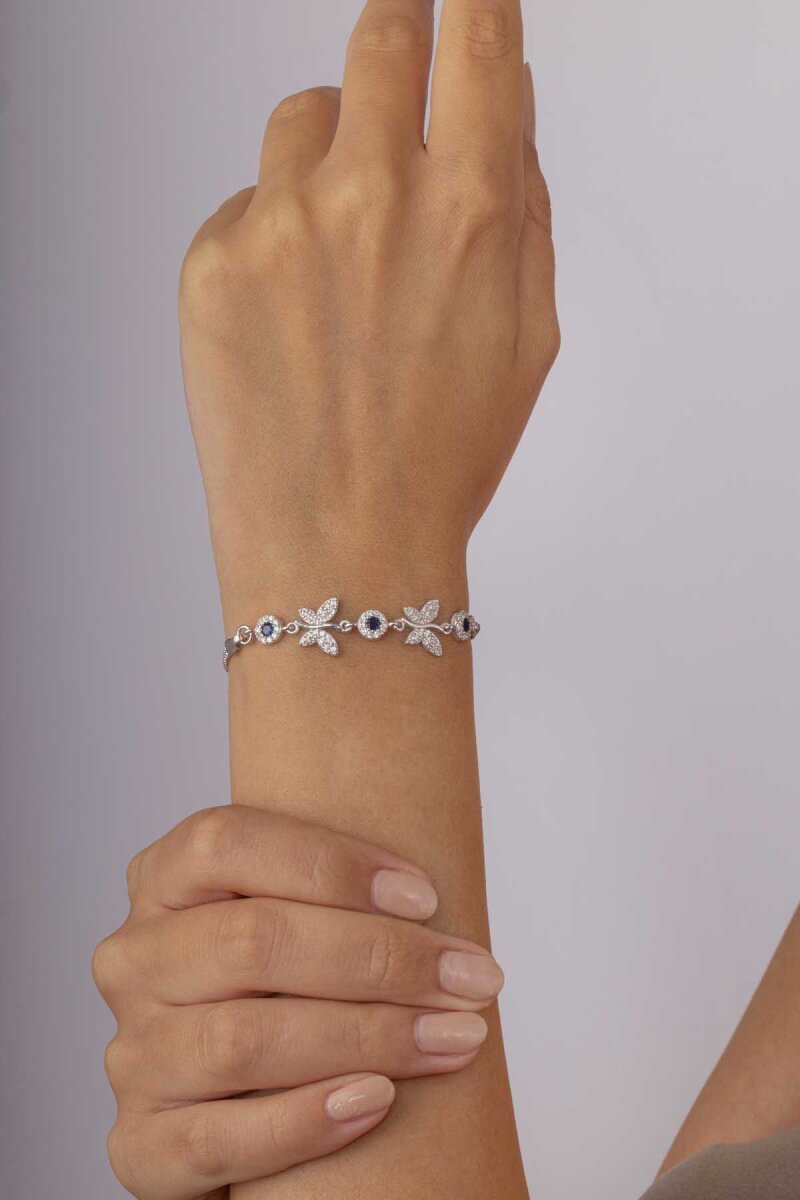 Safir Taşlı Kelebek Motifli Gümüş Bileklik - 2