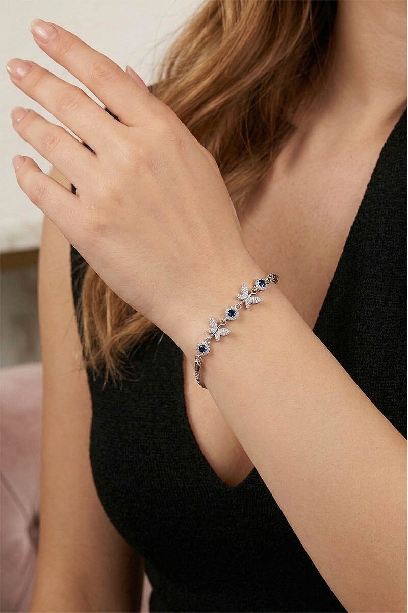 Safir Taşlı Kelebek Motifli Gümüş Bileklik - 2