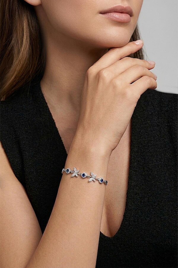 Safir Taşlı Kelebek Motifli Gümüş Bileklik - Gümüş Pazarım