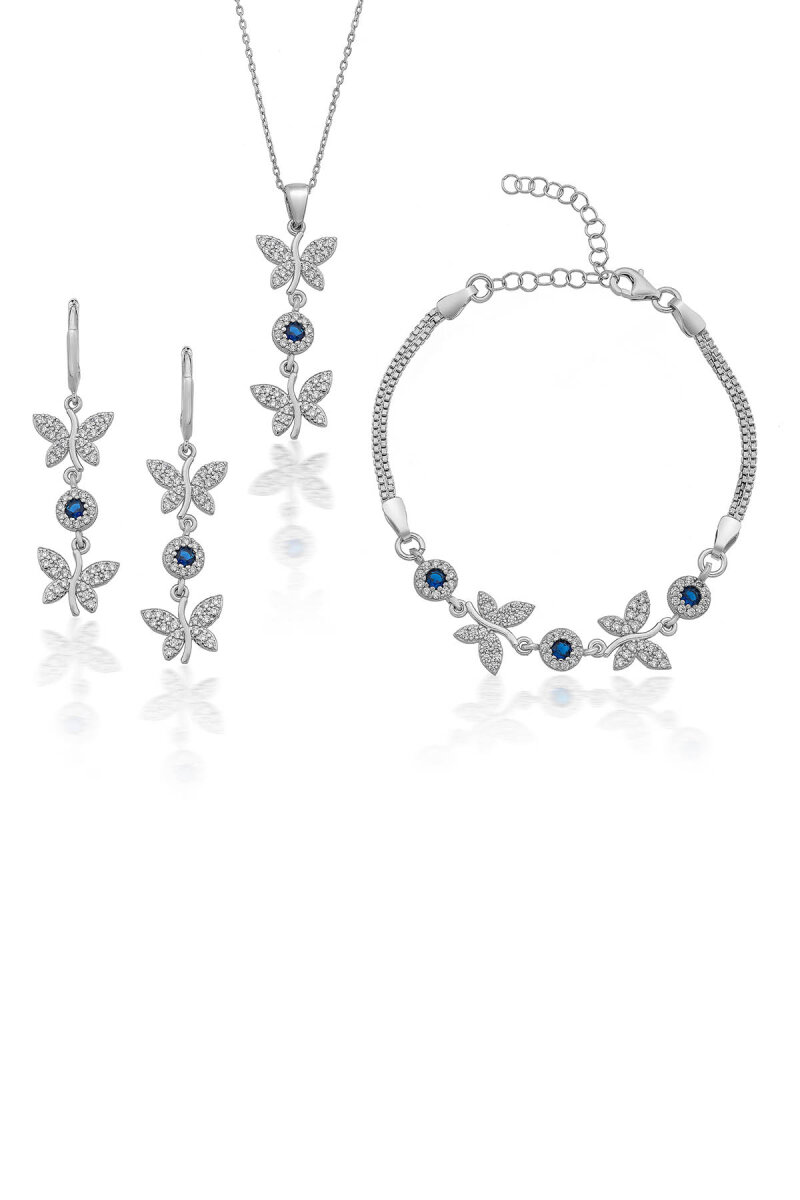 Safir Taşlı Kelebek Motifli Gümüş Set - 1