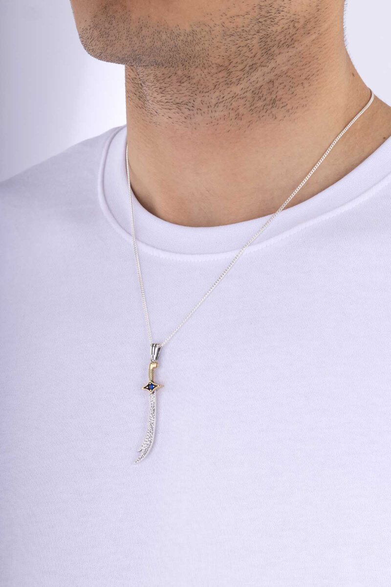 Safir Taşlı Zülfikar Erkek Gümüş Kolye - 3