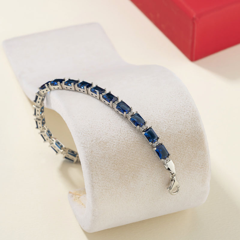 Sapphire Baguette Waterway Silver Bracelet