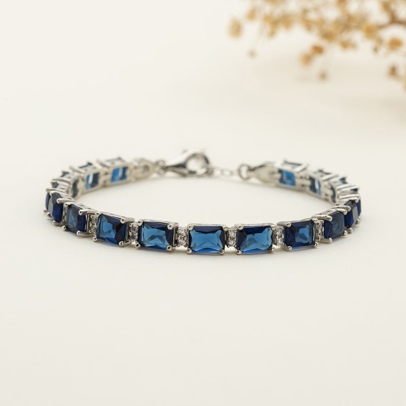 Sapphire Baguette Waterway Silver Bracelet