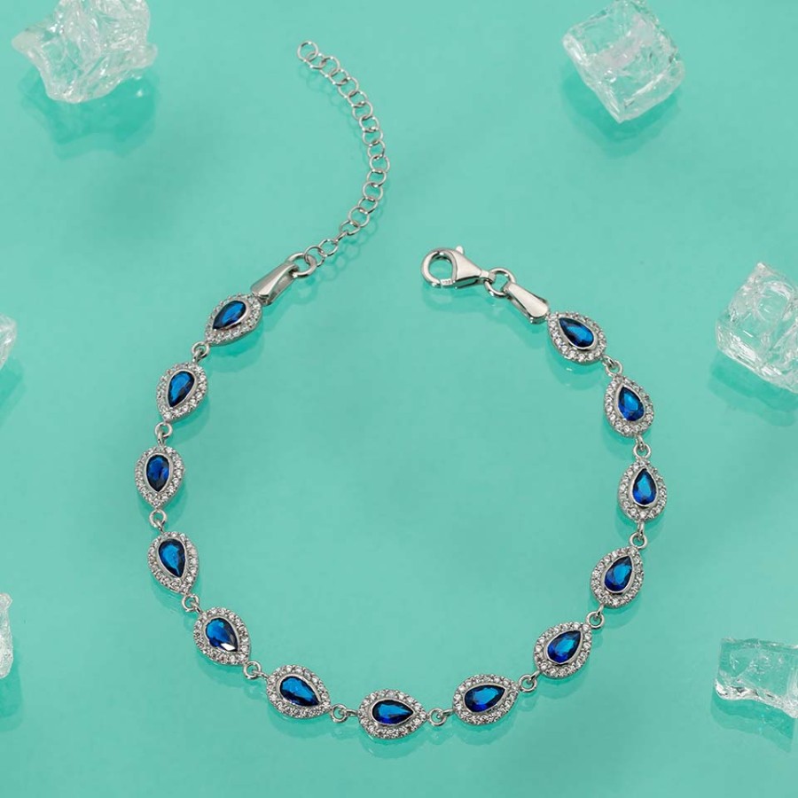 Gümüş Pazarım - Sapphire Color Drop Cut Waterway Women's Silver Bracelet