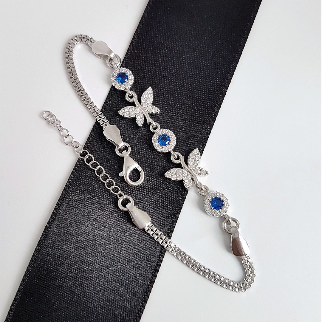 Sapphire Stone Butterfly Motif Silver Bracelet