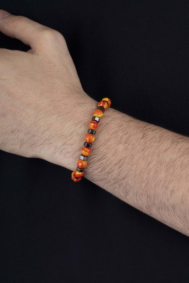 Sarı Kırmızı Tibet Akik Doğal Taş Erkek Bileklik - 2
