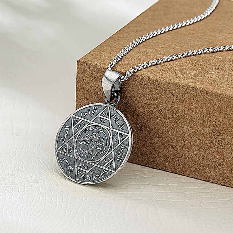Seal of Solomon Men's Silver Necklace - Thumbnail