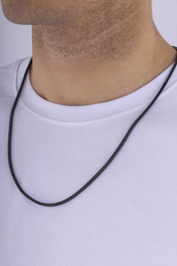 Siyah Renk Köşeli Kare Kesim Erkek Çelik Zincir - 3