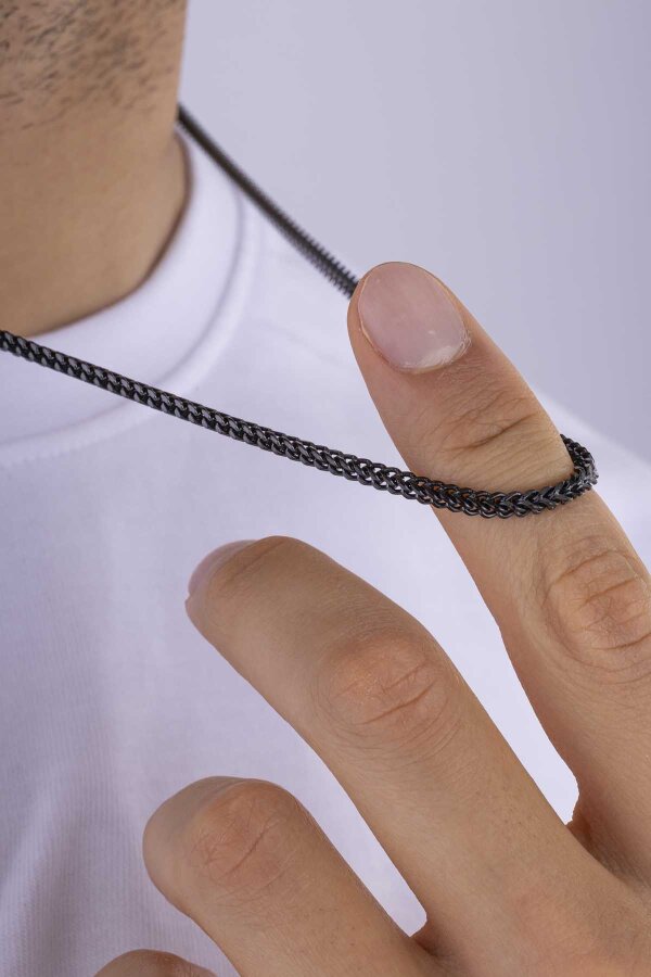 Siyah Renk Köşeli Kare Kesim Erkek Çelik Zincir - 1