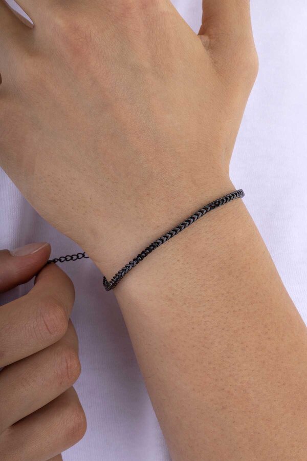 Siyah Tilki Kuyruğu Erkek Çelik Zincir Bileklik - Gümüş Pazarım