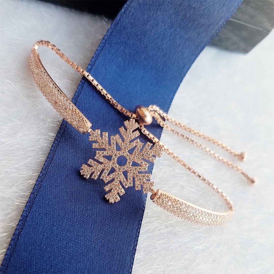 Snowflake Motif Elevated Silver Bracelet - Thumbnail