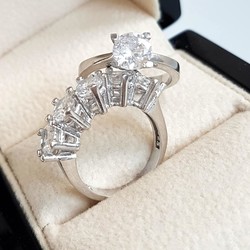 Solitaire and Five Stone Silver Ring Combination - Thumbnail