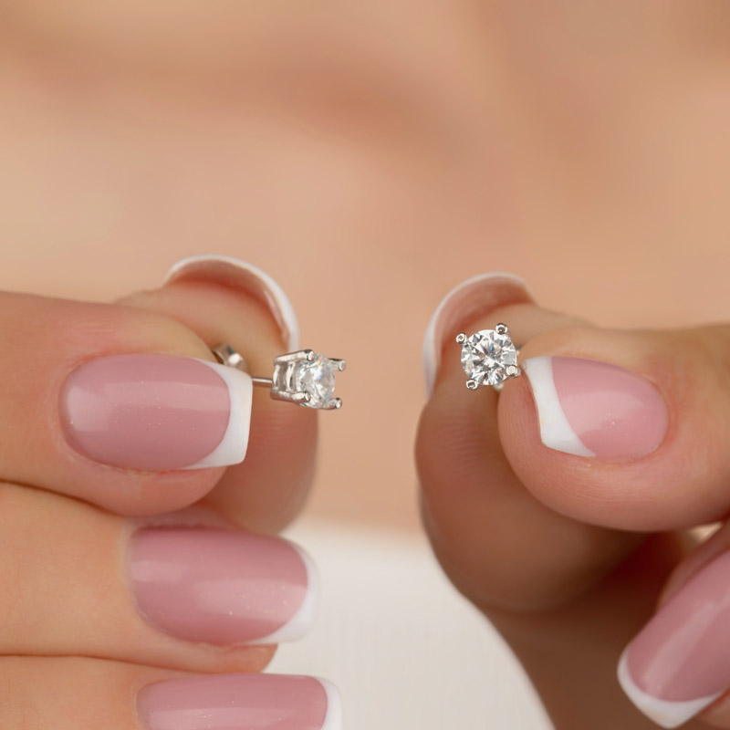 Solitaire Silver Earrings - Thumbnail