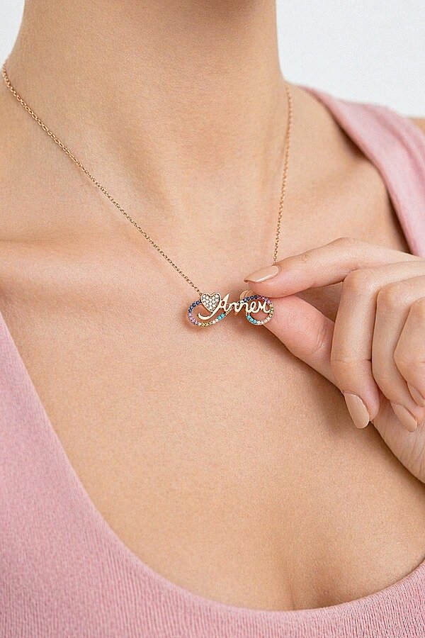 Sonsuzluk İçinde Annem Yazılı ve Kalp Motifli Rose Gold Gümüş Kolye - Gümüş Pazarım