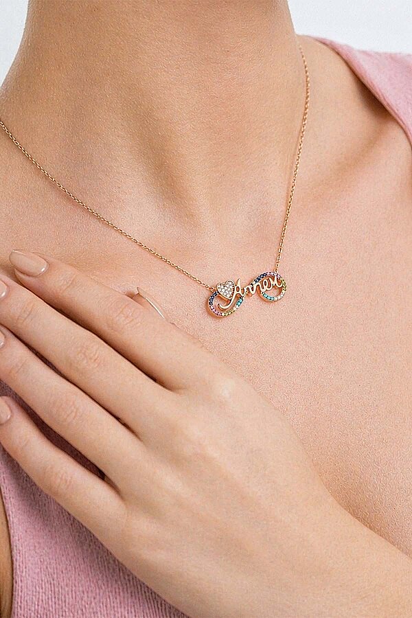 Sonsuzluk İçinde Annem Yazılı ve Kalp Motifli Rose Gold Gümüş Kolye - Gümüş Pazarım