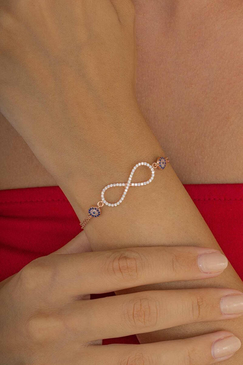 Sonsuzluk Motifli Nazar Boncuklu Gümüş Bileklik - 1