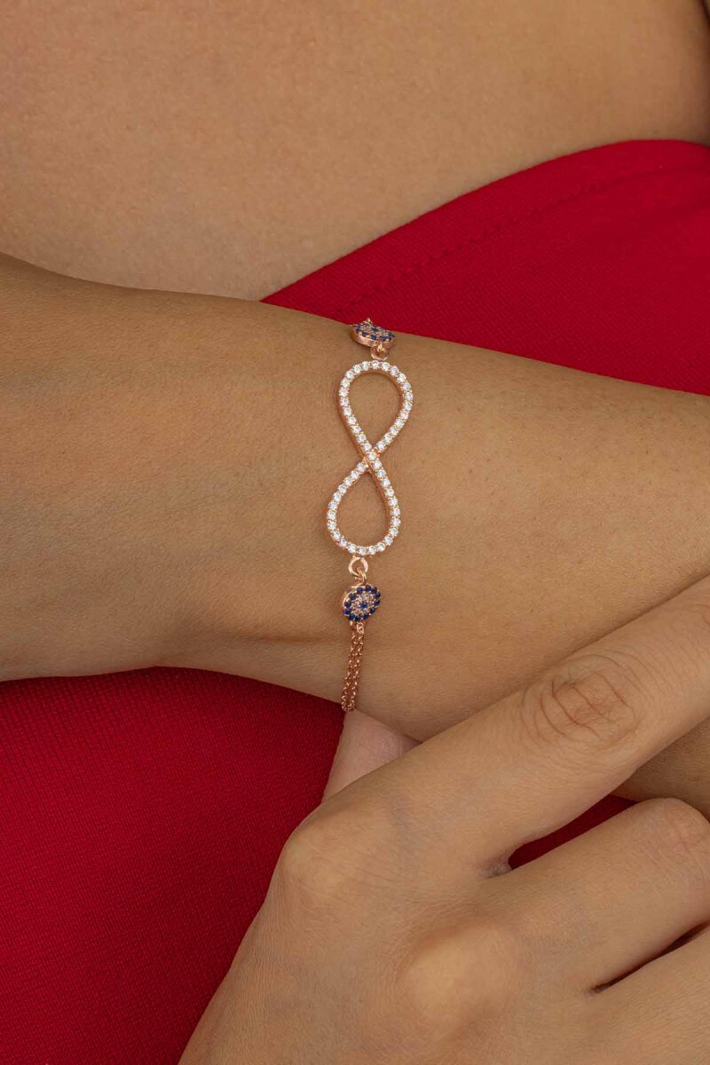 Sonsuzluk Motifli Nazar Boncuklu Gümüş Bileklik - 2