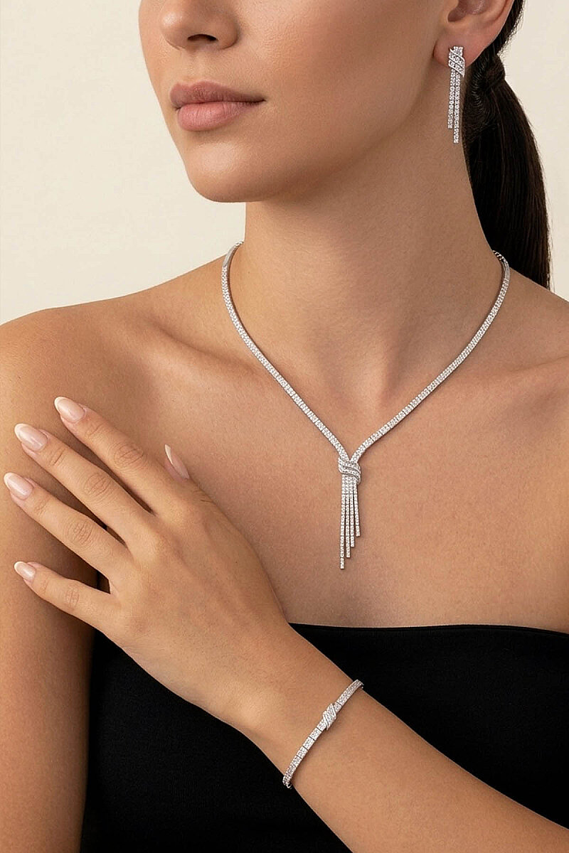 Su Yolu Kemerli 925 Ayar Gümüş Düğün Set - 2