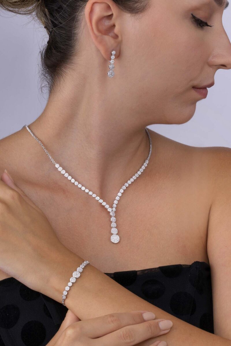 Süzme Su Yolu Rodyum Kaplama 925 Ayar Gümüş Düğün Seti - 2