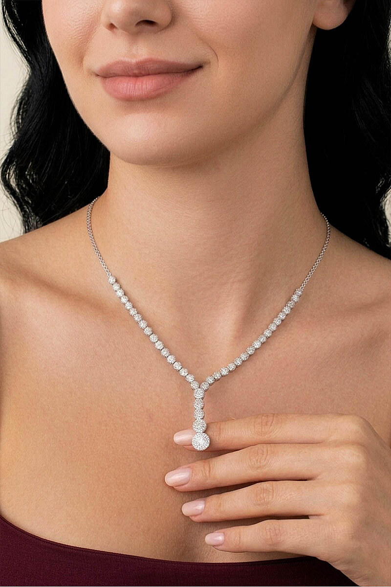 Süzme Su Yolu Rodyum Kaplama 925 Ayar Gümüş Kolye - 1