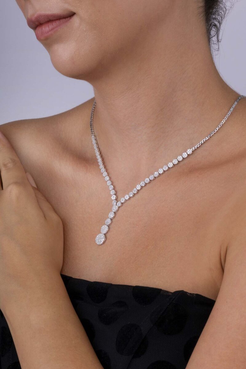 Süzme Su Yolu Rodyum Kaplama 925 Ayar Gümüş Kolye - 2