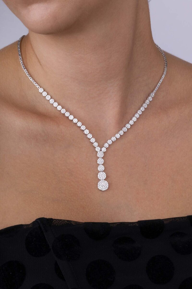 Süzme Su Yolu Rodyum Kaplama 925 Ayar Gümüş Kolye - 1