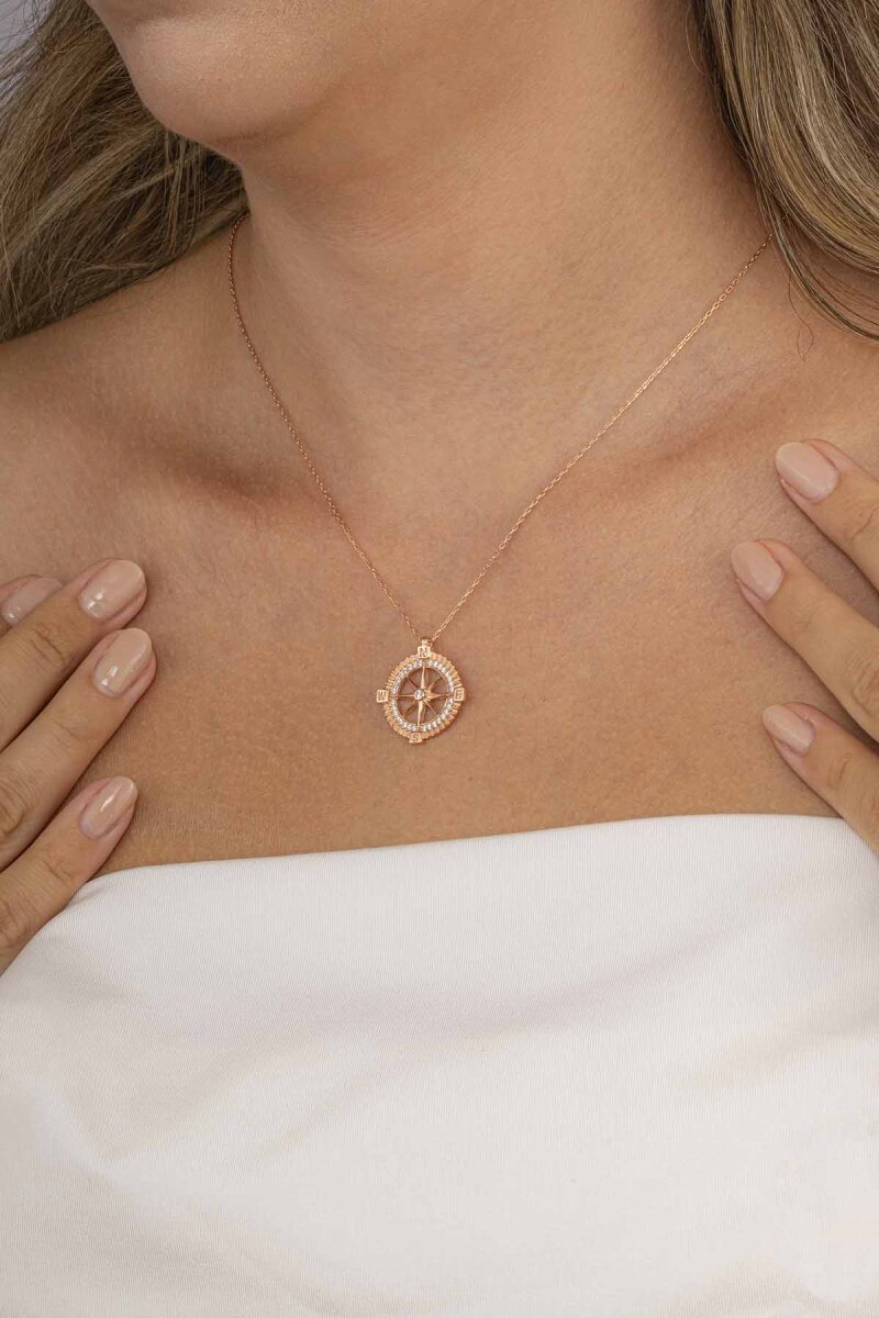 Taşlı Pusula Kadın Gümüş Kolye - 3