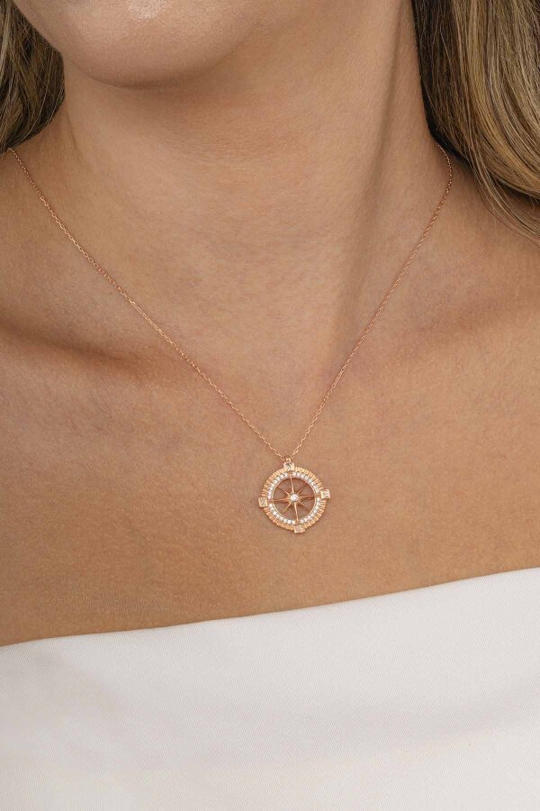 Taşlı Pusula Kadın Gümüş Kolye - Gümüş Pazarım