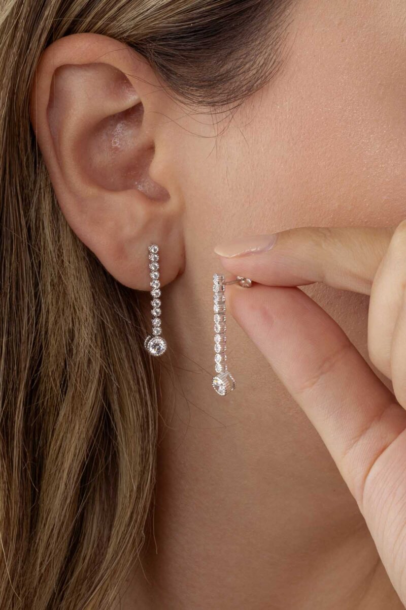 Tektaş Detaylı Su Yolu Rodyum Kaplama 925 Ayar Gümüş Küpe - 1