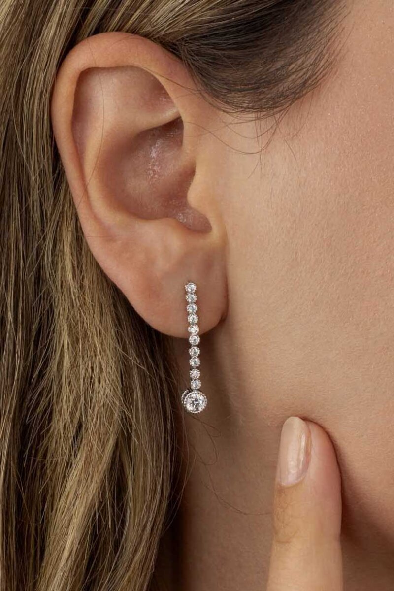 Tektaş Detaylı Su Yolu Rodyum Kaplama 925 Ayar Gümüş Küpe - 3