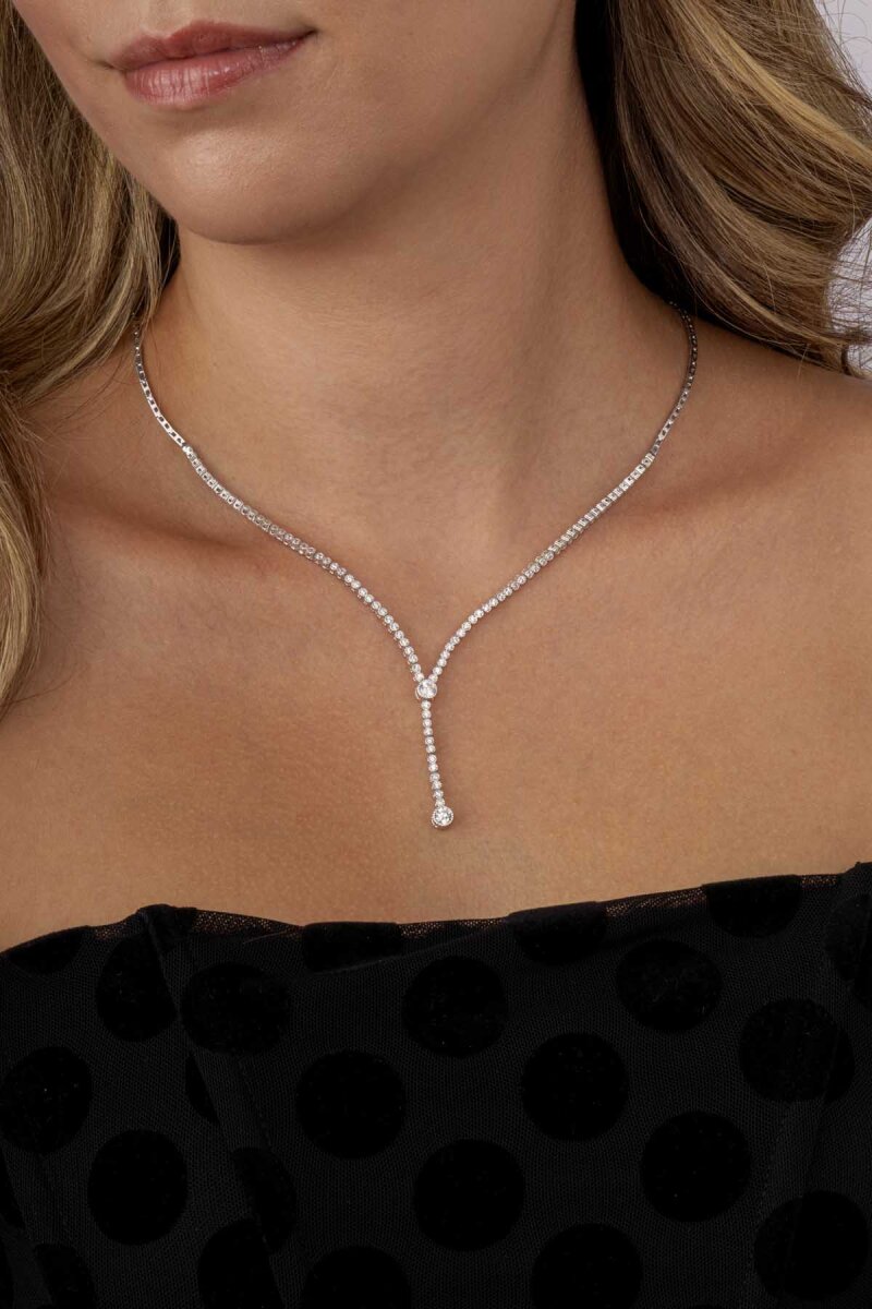 Tektaş Motifli Su Yolu Rodyum Kaplama 925 Ayar Gümüş Kolye - 2