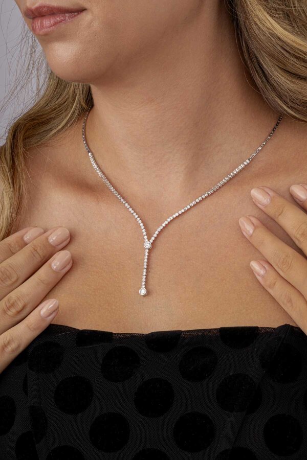 Tektaş Motifli Su Yolu Rodyum Kaplama 925 Ayar Gümüş Kolye - Gümüş Pazarım