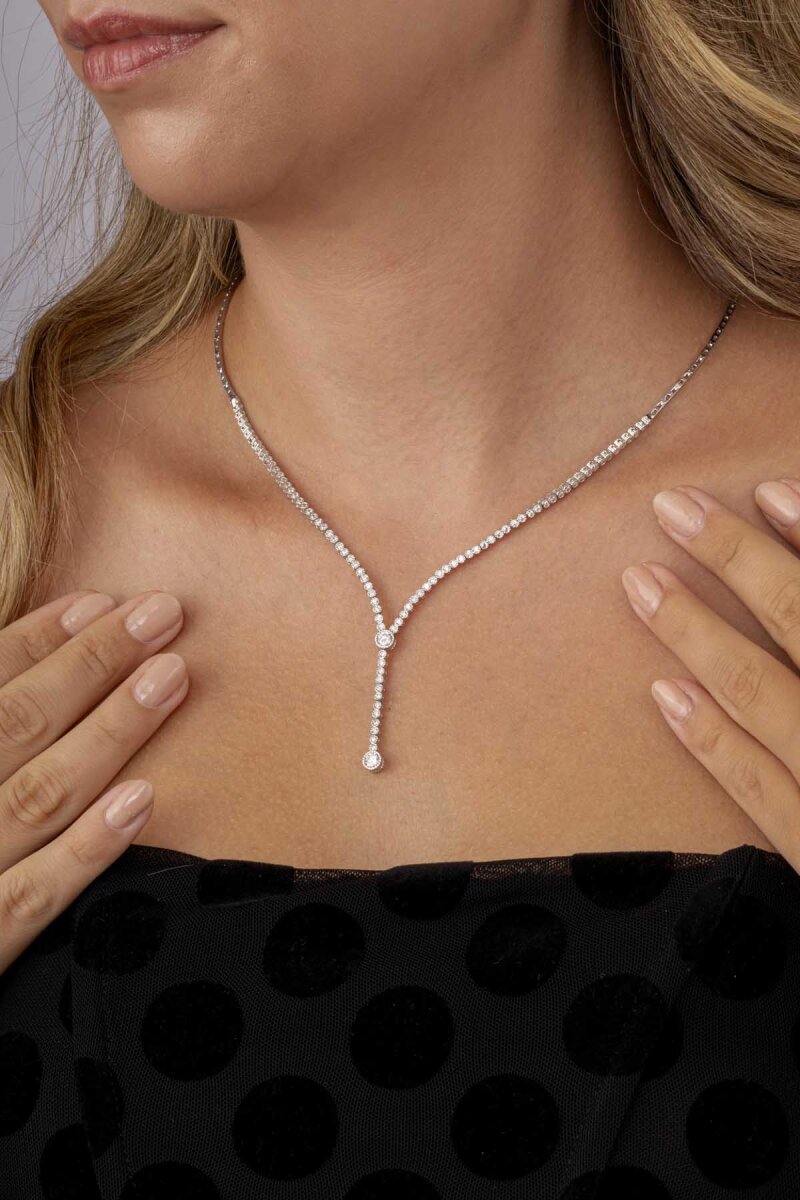 Tektaş Motifli Su Yolu Rodyum Kaplama 925 Ayar Gümüş Kolye - 3