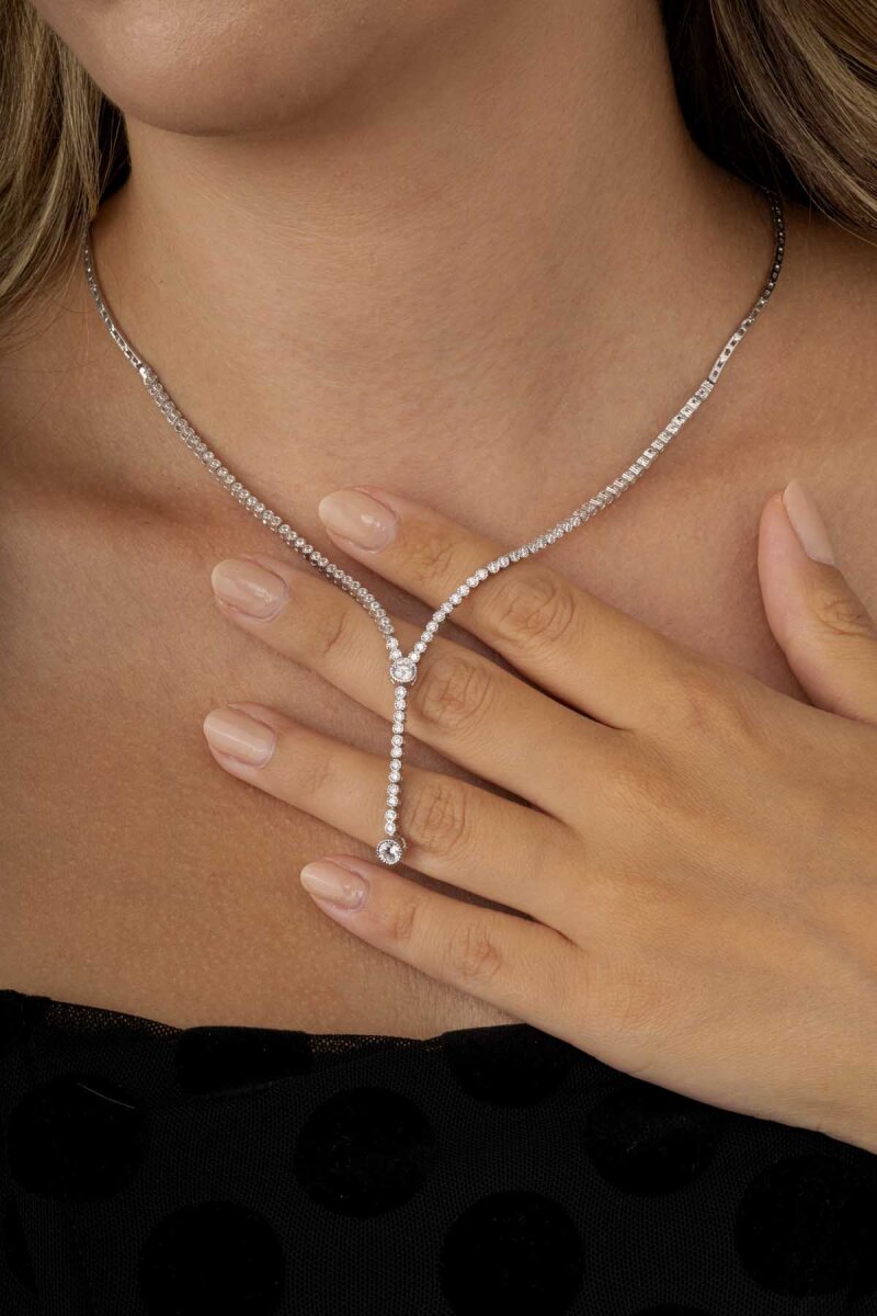 Tektaş Motifli Su Yolu Rodyum Kaplama 925 Ayar Gümüş Kolye - 1