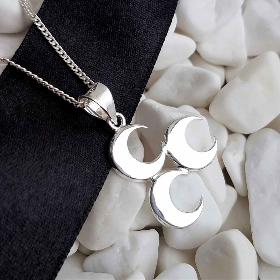 Gümüş Pazarım - Three Crescent Sterling Silver Men's Necklace